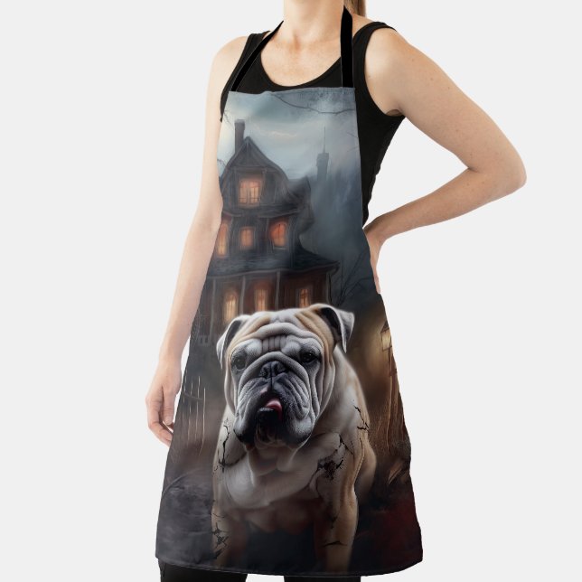 Bulldog Halloween Scary  Apron (Insitu)
