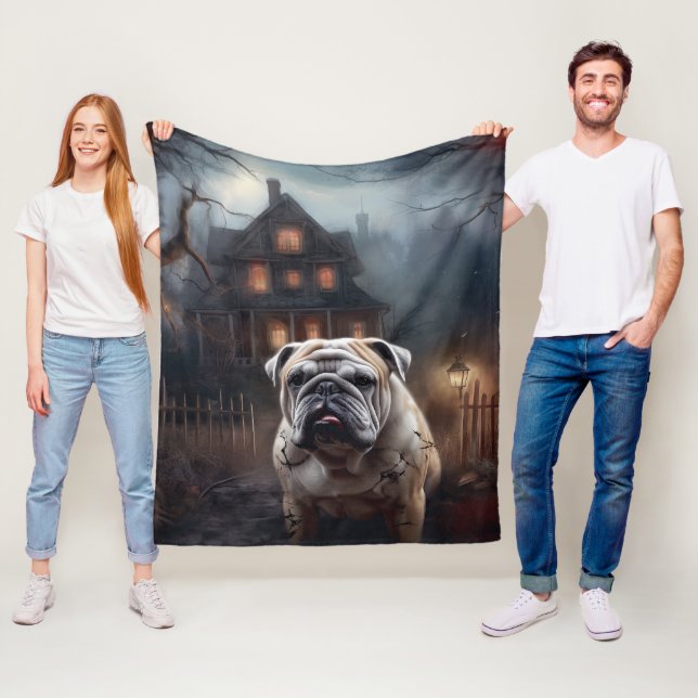 Bulldog Halloween Scary  Fleece Blanket (In Situ)