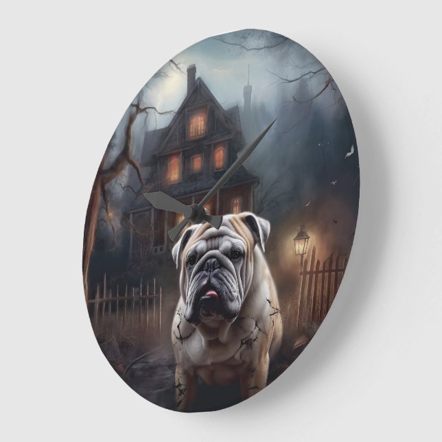 Bulldog Halloween Scary  Large Clock (Angle)