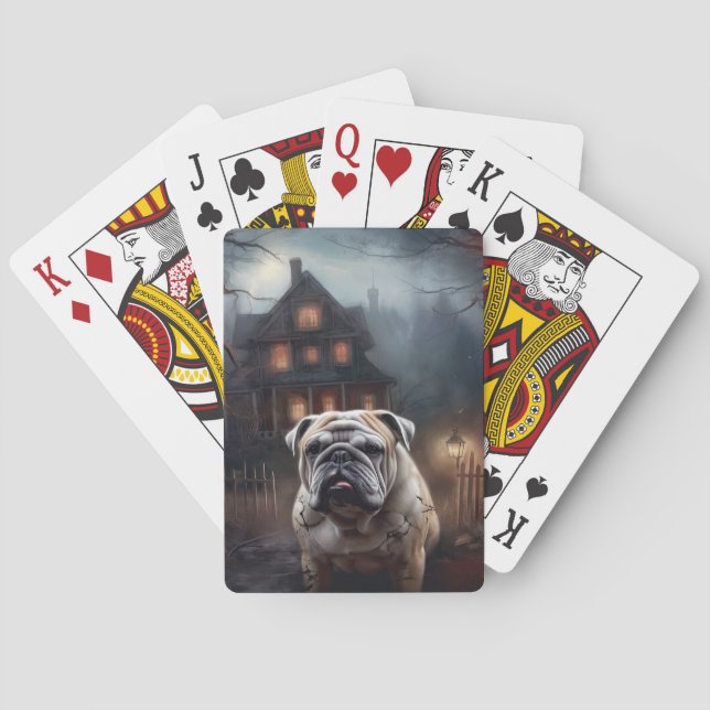 Bulldog Halloween Scary  Playing Cards (Back)