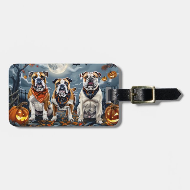 Bulldog Halloween Spooky Luggage Tag (Front Horizontal)