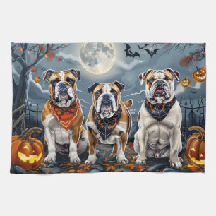 Bulldog Halloween Spooky Tea Towel