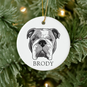 Bulldog Hand Drawing Personalised Ceramic Tree Decoration