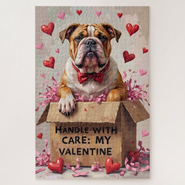 Bulldog Handle With Care Valentine's Gift Box Jigsaw Puzzle (Vertical)