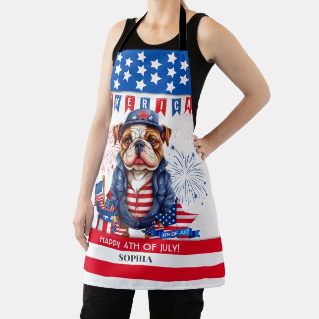 Bulldog Happy 4Th Of July America Independence Day Apron (Insitu)