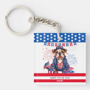 Bulldog Happy 4Th Of July America Independence Day Key Ring