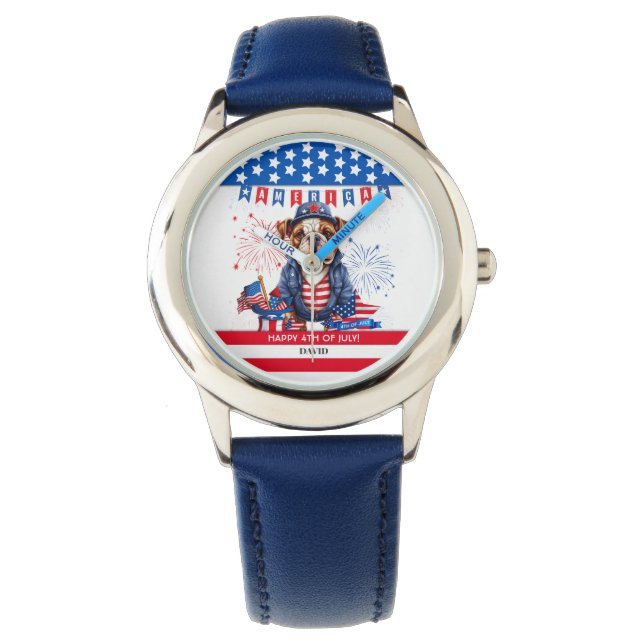 Bulldog Happy 4Th Of July America Independence Day Watch (Front)