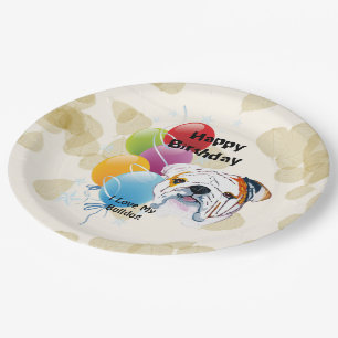 Bulldog Happy Birthday Decor Paper Plate