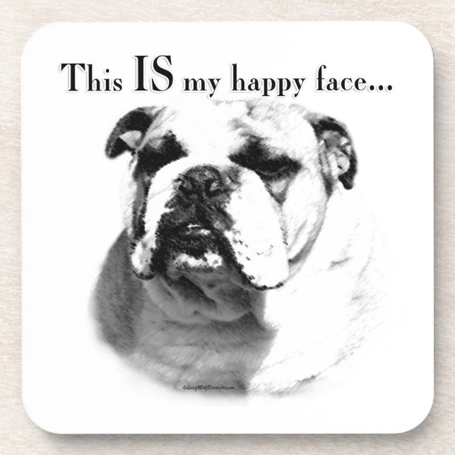 Bulldog Happy Face Coaster (Front)
