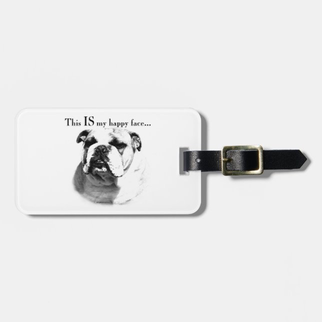 Bulldog Happy Face Luggage Tag (Front Horizontal)