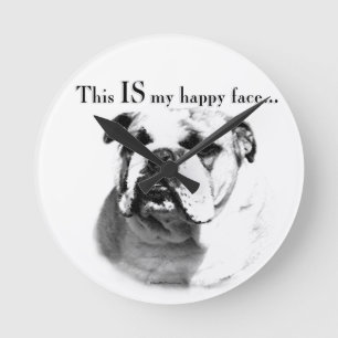 Bulldog Happy Face Round Clock