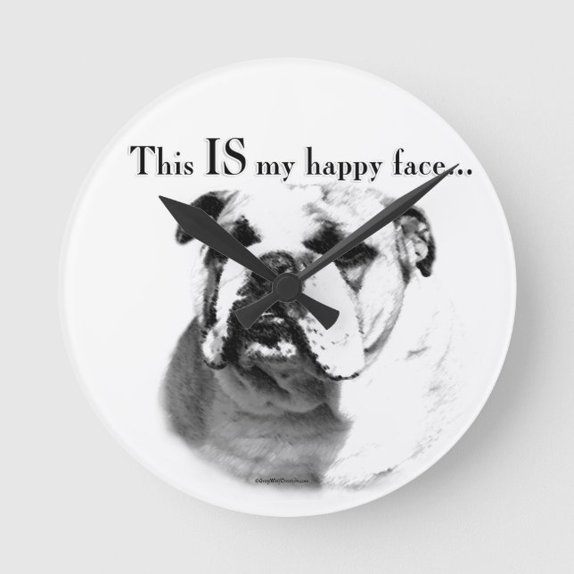 Bulldog Happy Face Round Clock (Front)