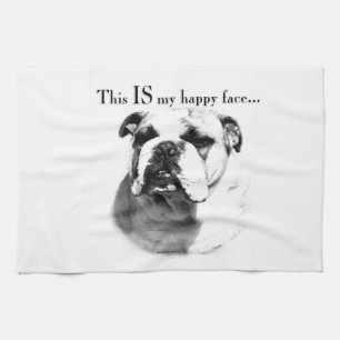 Bulldog Happy Face Tea Towel