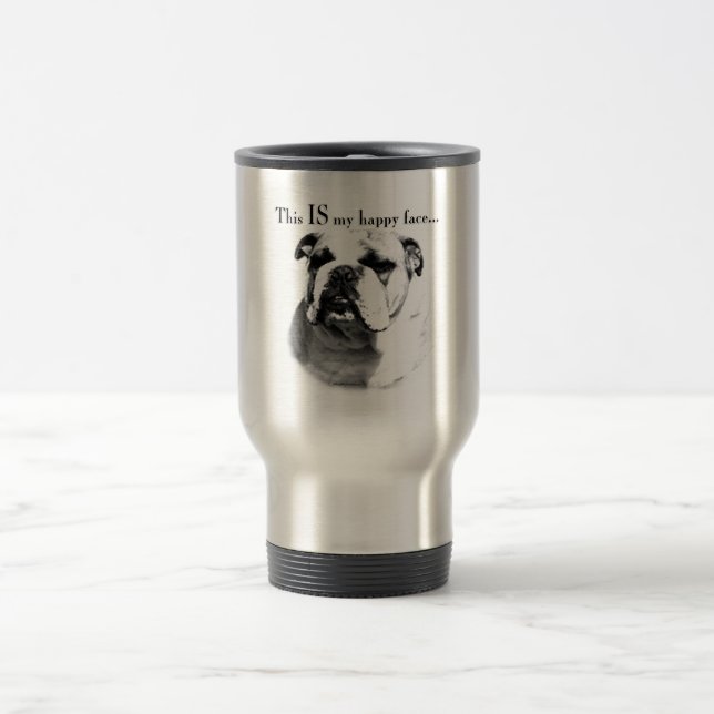 Bulldog Happy Face Travel Mug (Center)
