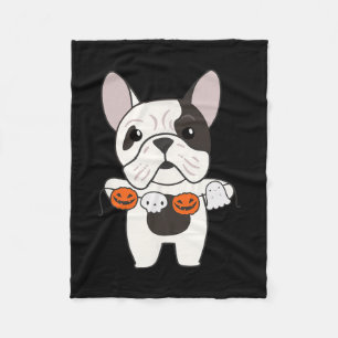 Bulldog Happy Halloween Pumpkin Dogs Halloween Fleece Blanket