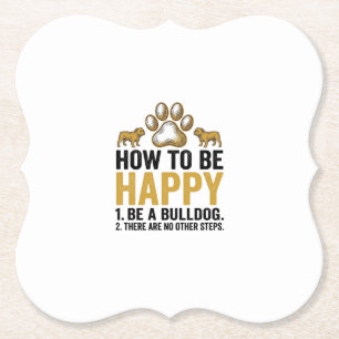 Bulldog Happy Quote Vintage Engraving Dog Lover De Paper Coaster