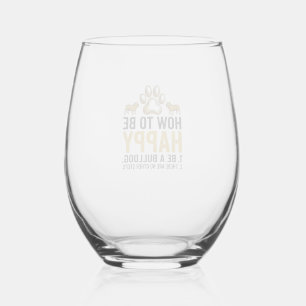 Bulldog Happy Quote Vintage Engraving Dog Lover De Stemless Wine Glass