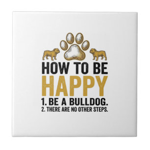 Bulldog Happy Quote Vintage Engraving Dog Lover De Tile