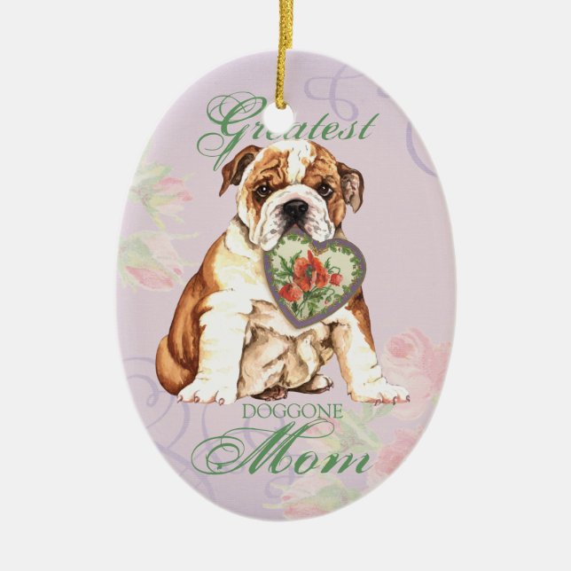 Bulldog Heart Mum Ceramic Tree Decoration (Front)