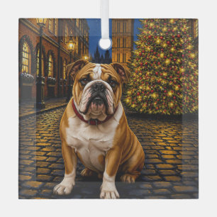 Bulldog Holiday  Glass Tree Decoration