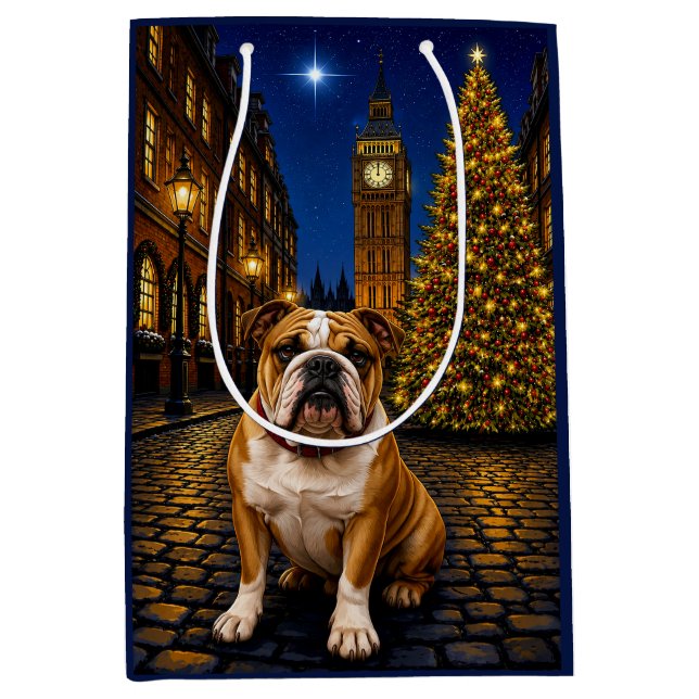 Bulldog Holiday  Medium Gift Bag (Front)