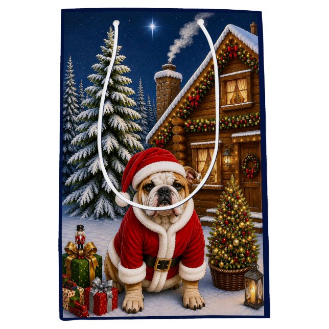 Bulldog Holiday  Medium Gift Bag (Front)