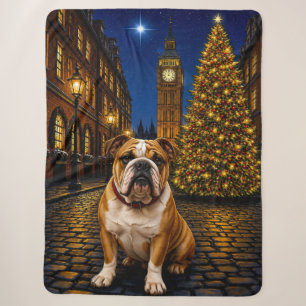 Bulldog Holiday  Sherpa Blanket