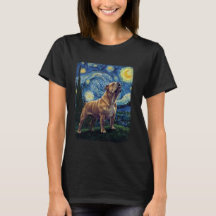 Bulldog Howling At Moon Starry Night Van Gogh Funn T-Shirt