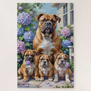 Bulldog Hydrangea Garden Art Jigsaw Puzzle