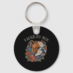 Bulldog I Love Mum Dog Tattoo Key Ring