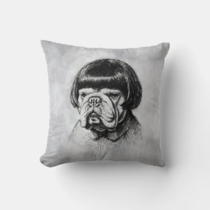 Bulldog In a Wig (Style 1) Fine Art Cushion
