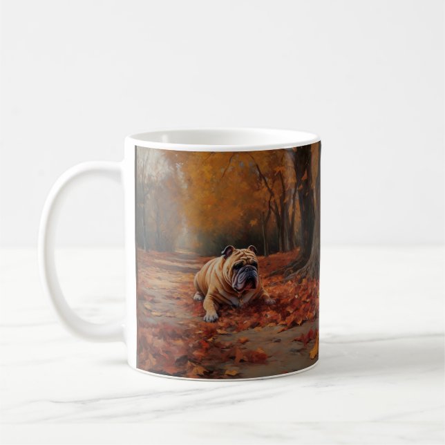 Bulldog in Autumn Leaves Fall Inspire  Coffee Mug (Left)