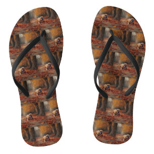 Bulldog in Autumn Leaves Fall Inspire  Jandals