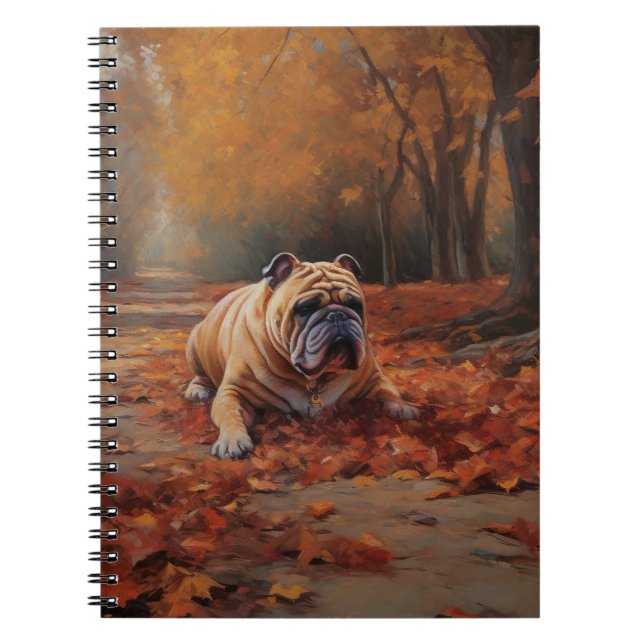 Bulldog in Autumn Leaves Fall Inspire  Notebook (Front)