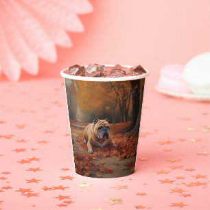 Bulldog in Autumn Leaves Fall Inspire Paper Cups