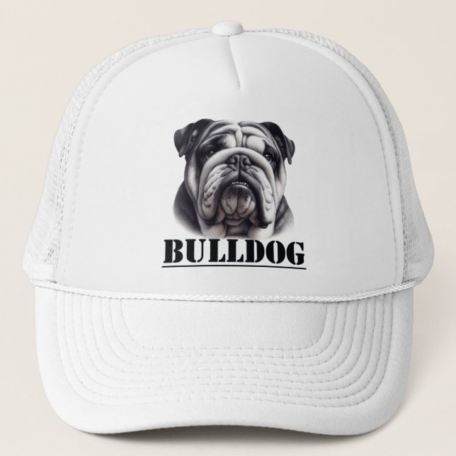 Bulldog in black & white trucker hat (Front)