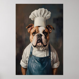 Bulldog In Chefs Hat Poster, Pet Poster, Bulldog Poster