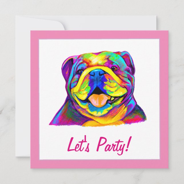 Bulldog in Colours Birthday Invitation (Front)