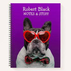 Bulldog in heart glasses and bow tie  notebook