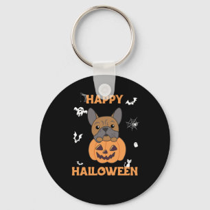 Bulldog In Pumpkin Cute Dogs Happy Halloween Key Ring