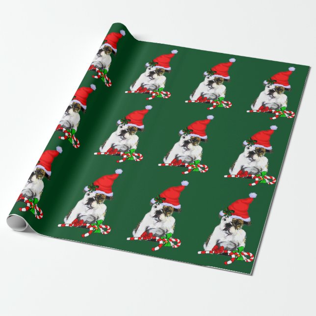 Bulldog in Santa Hat Christmas Wrapping Paper (Unrolled)