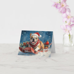 Bulldog in Sledge Let it Snow Christmas Card
