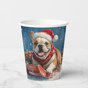 Bulldog in Sledge Let it Snow Christmas Paper Cups