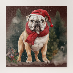 Bulldog in Snow Christmas Jigsaw Puzzle