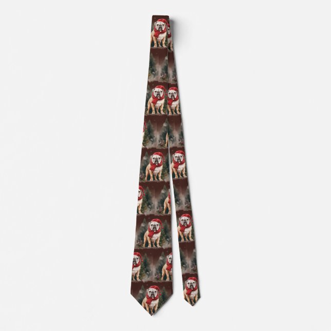 Bulldog in Snow Christmas Tie (Front)