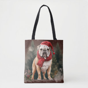 Bulldog in Snow Christmas Tote Bag