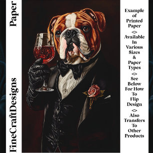 Bulldog In Tuxedo & Bow Tie & Wine CR8 Craft Paper