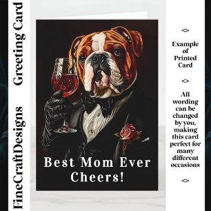 Bulldog In Tuxedo & Wine CR8 Custom Name Mother  Card