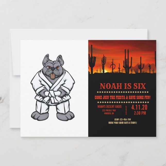 Bulldog jiu jitsu | choose background colour invitation (Front)