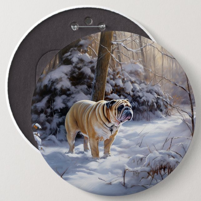 Bulldog Let It Snow Christmas Brushed  6 Cm Round Badge (Front & Back)